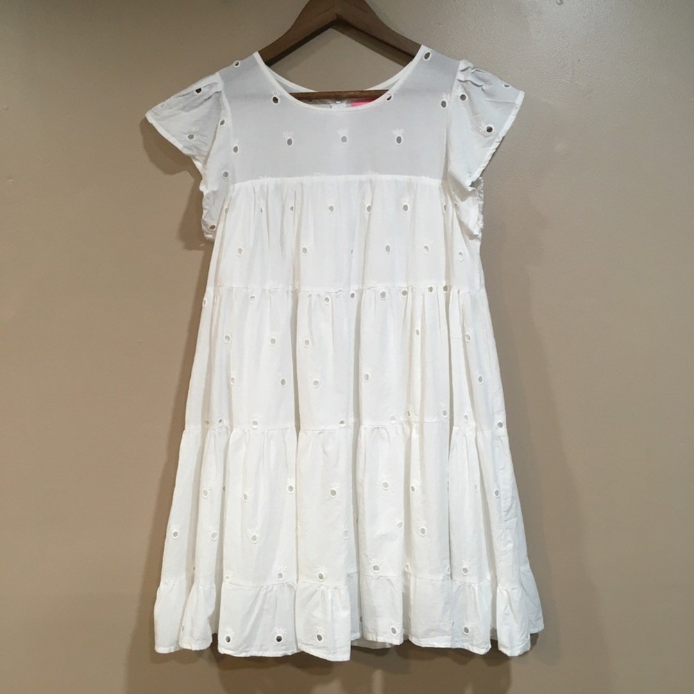Simply Southern Eyelet Tiered Babydoll Dress Womens XL White Preppy Pineapple